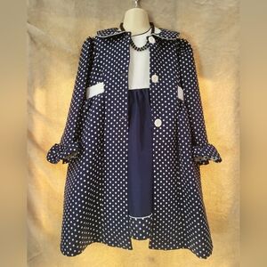 Blueberi Boulevard Navy Polka Dot Dress And Jacket. Girls 6X